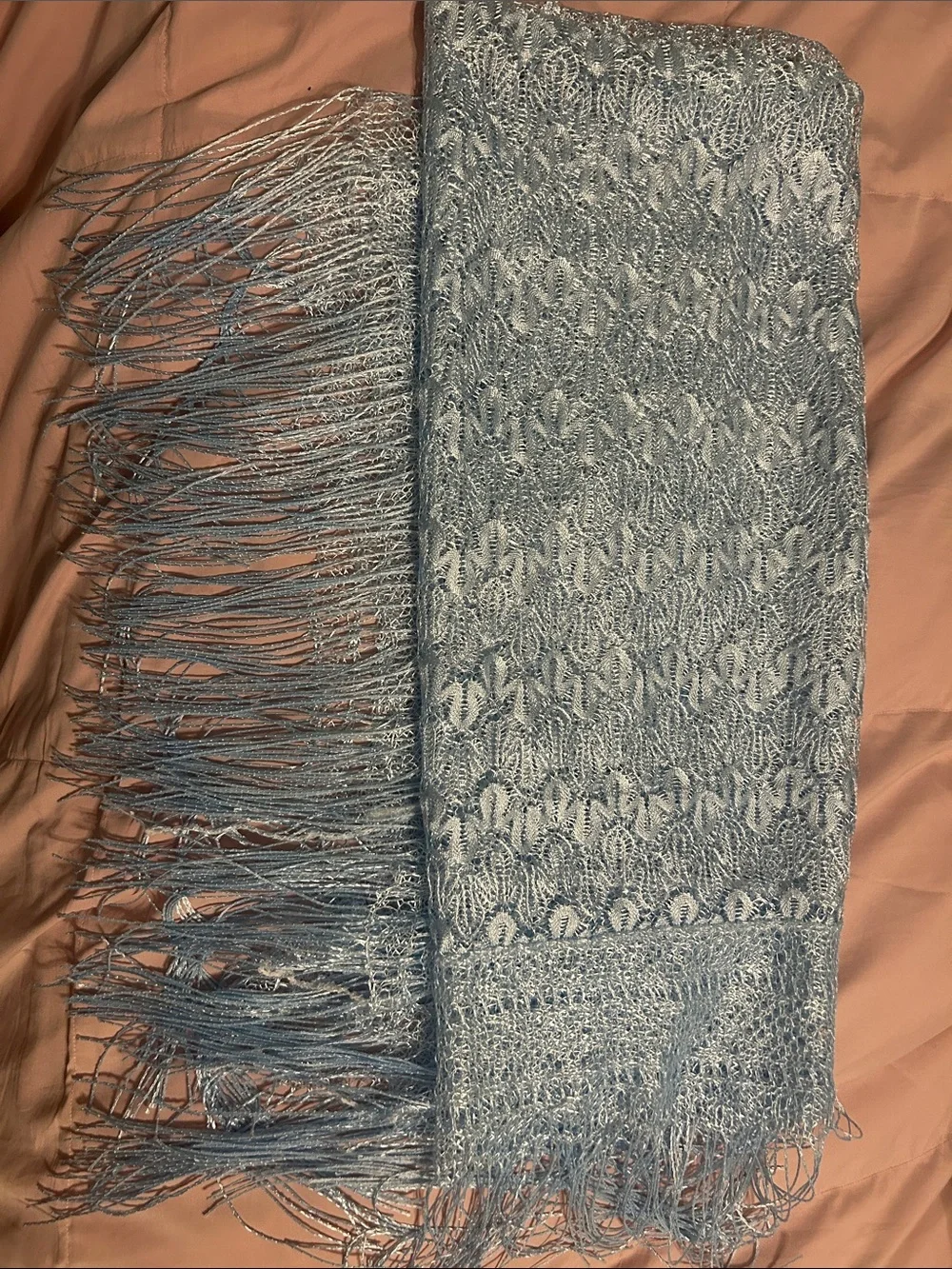 Light Blue Lace Fringe Shawl - Women's Accessory